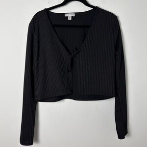 Topshop (12) Black Longsleeve Ribbed Tie Front Cardigan